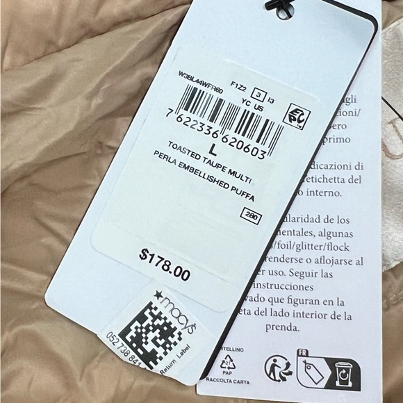 GUESS® Women’s Oversized Tan Pearls Puffer Jacket Size L - Picture 10 of 13